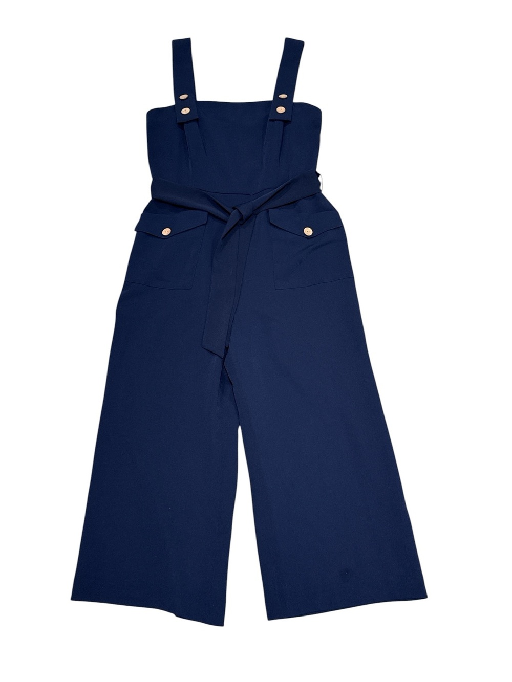 Gianni Bini Navy Blue Wide-Leg Jumpsuit with Button Straps